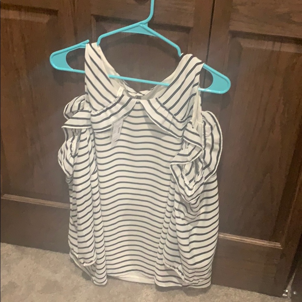 Cold Shoulder Navy Stripe Blouse